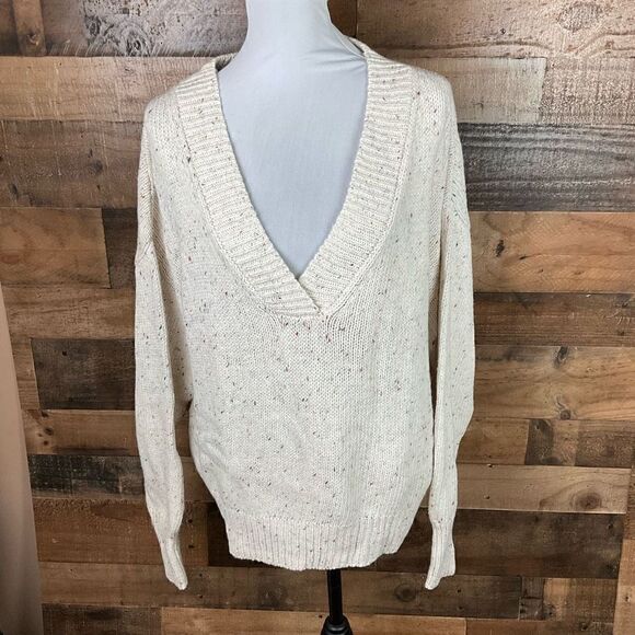 Abound Sweater V-Neck Drop Shoulder Ivory Confetti Blue Green Red Specks XL - Picture 8 of 15